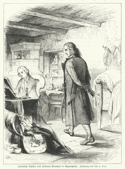 Duitse dichter en toneelschrijver Friedrich Schiller met zijn vriend de pianist en componist Andreas Streicher in Oggersheim door Theobald Reinhold von Oer